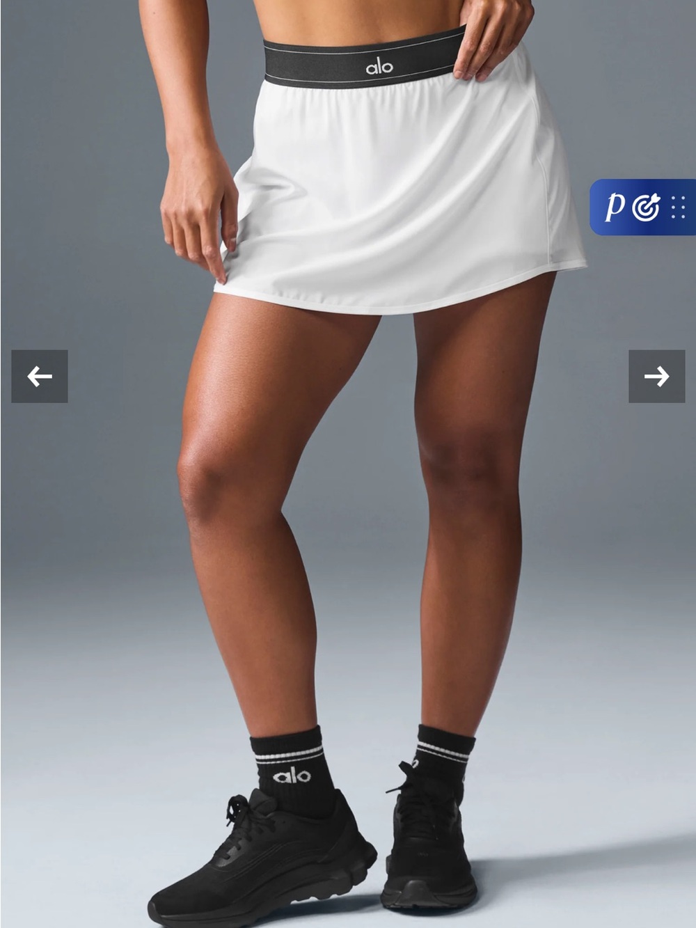 ALO Yoga White Athletic Skort with Black Elastic Waistband